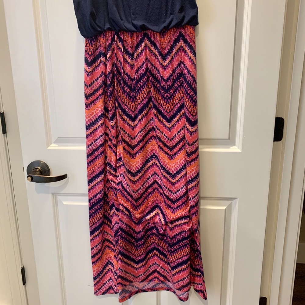 Sleeveless Maxi Dress Sz LG Navy & Pink - Picture 3 of 7